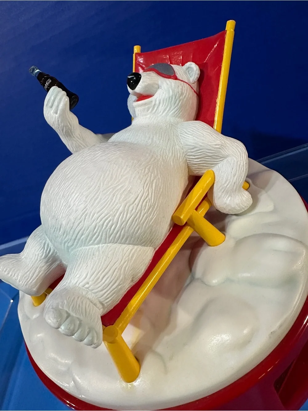 Coca-Cola Polar Bear Vintage 1996 Alarm Clock Lounging in Chair w/Coke Bottle